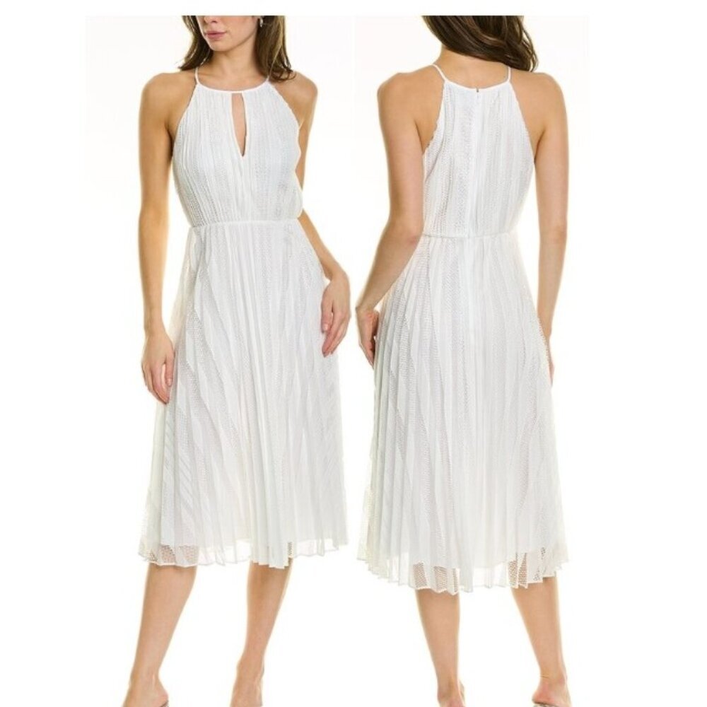 Theory Pleated Midi Dress Size 0 White Mod Lace Nwt